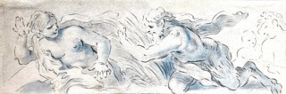 Satyr verfolgt Nymphe. Federzeichnung von Joseph Abel