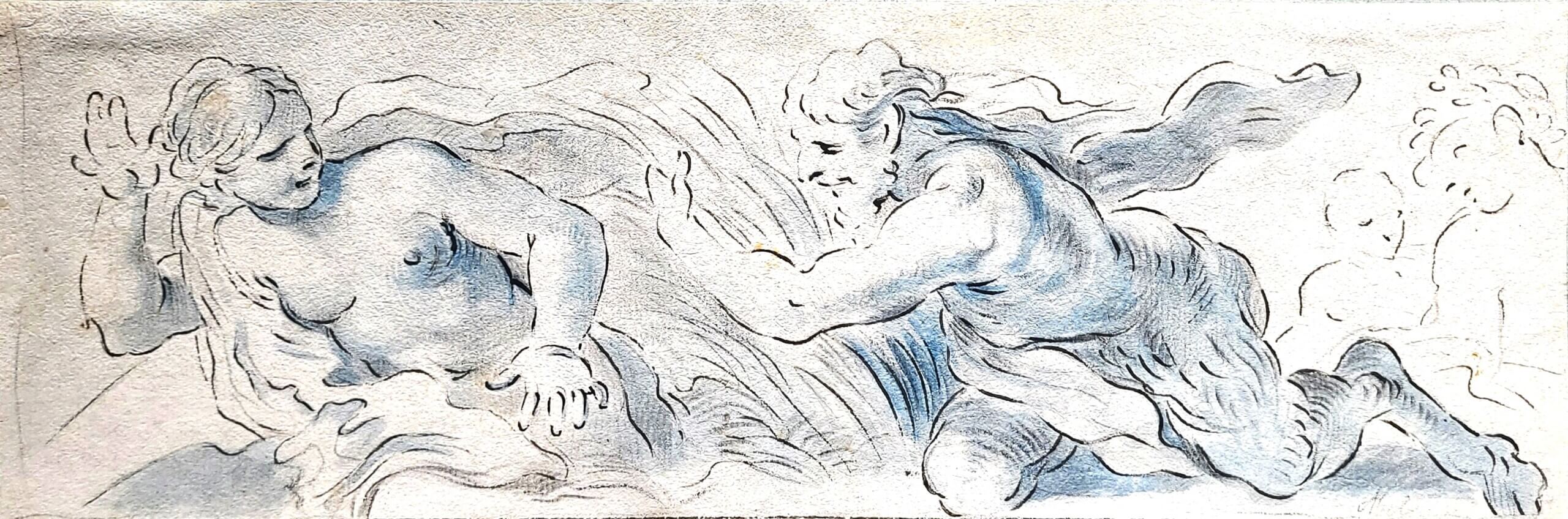 Satyr verfolgt Nymphe. Federzeichnung von Joseph Abel
