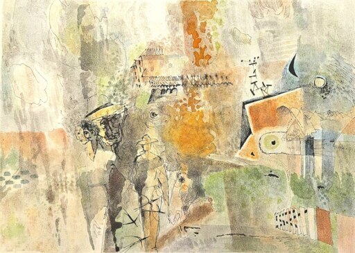 Komposition mit Architektur- u. Landschaftselementen u. Skizzen von Gunter Böhmer u. Hermann Hesse