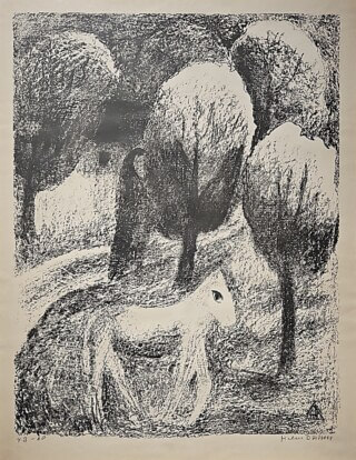 pferd auf weide von helen dahm - lithographie