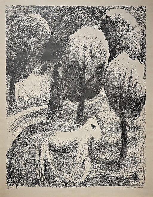 pferd auf weide von helen dahm - lithographie