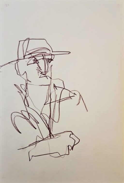 Farbstiftskizze mit Portrait von Hermann Hesse