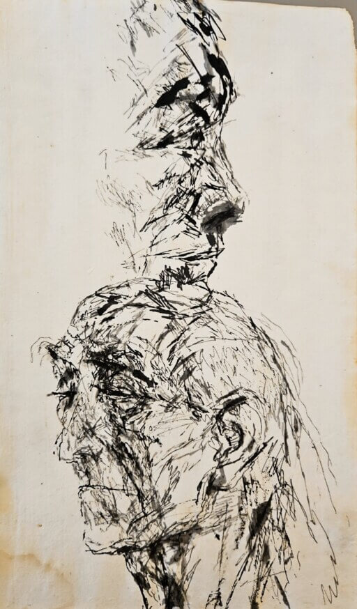 Portrait mit Hermann Hesse von Gunter Böhmer in schwarzer Tusche