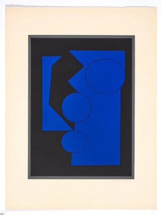 serigrafie von victor vasarely. blau auf schwarz