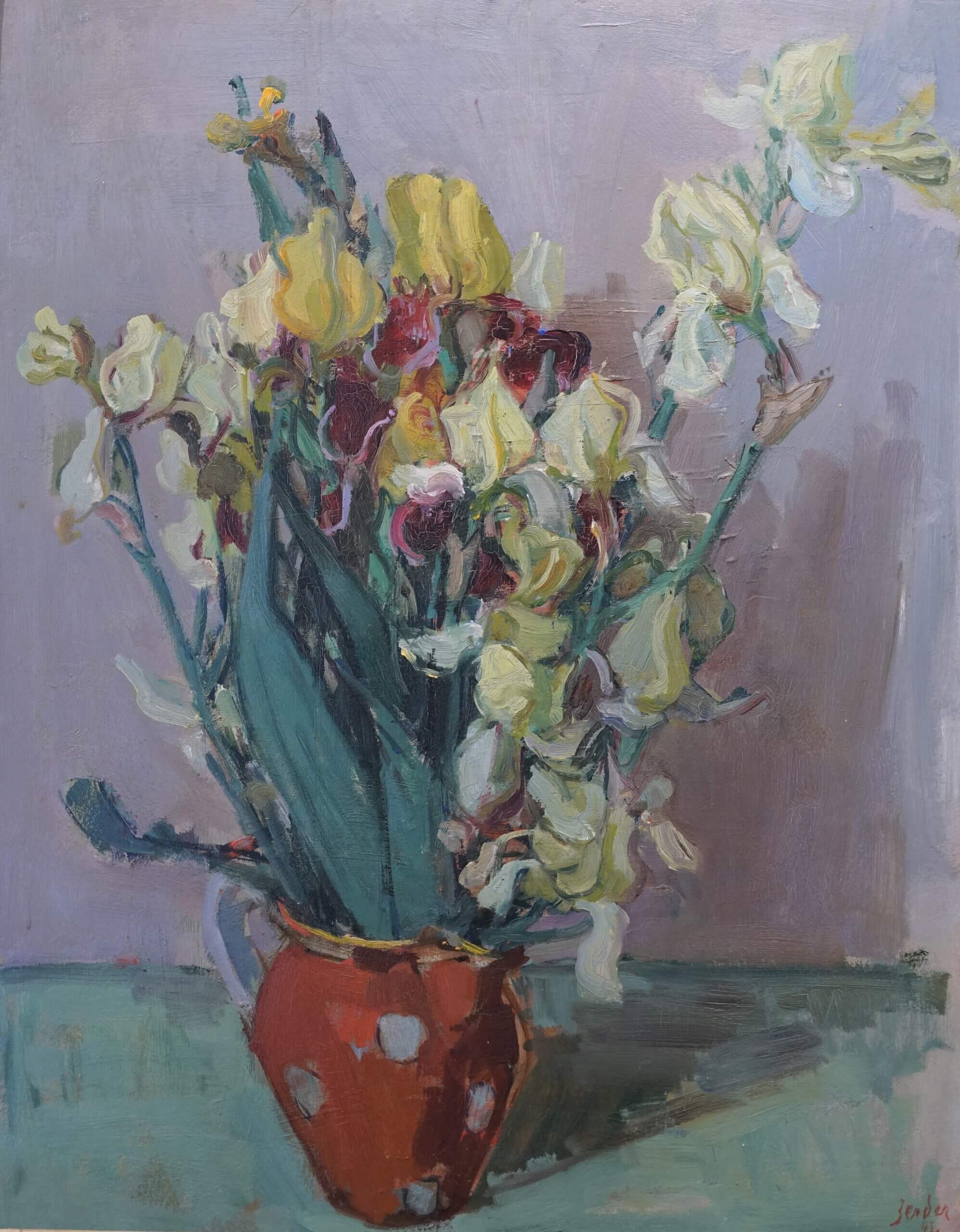 Strauss mit Frühlingsblumen in einer Vase-Ölgemälde vom Maler Rudolf Zender
