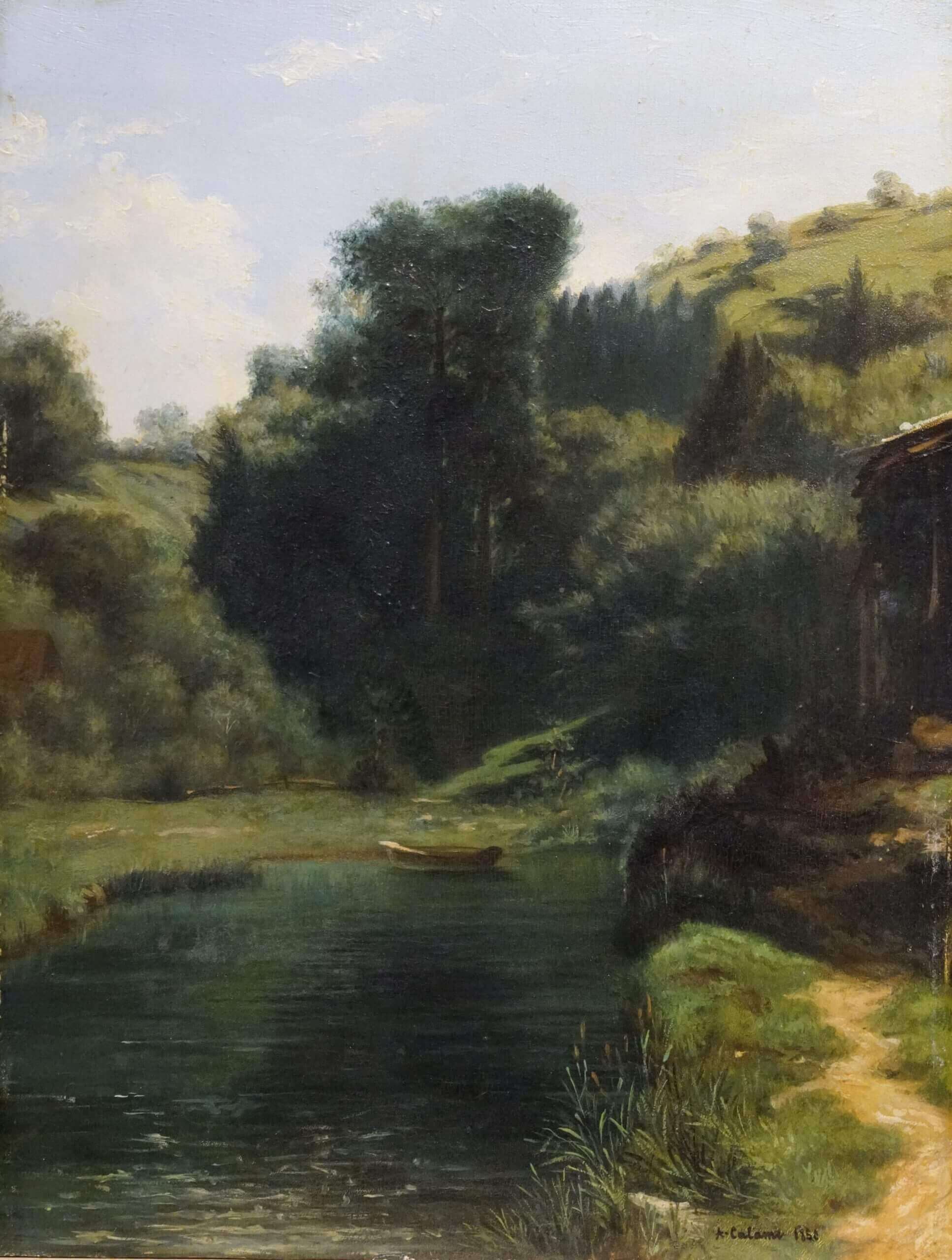 Gemälde von Alexandre Calame mit einer Landschaft bei Brunnen