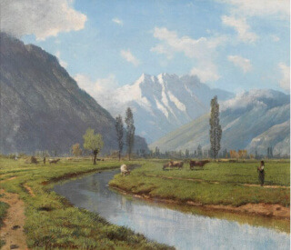 Gemälde von alfred Chavannes mit der Rhoneebene bei Roches