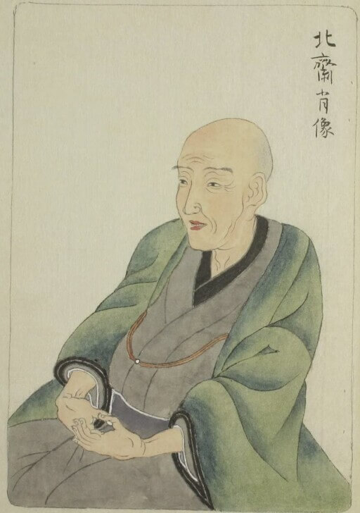 Holzschnitt. Seitenportrait von Keisei Eisen erstellt von Hokusai