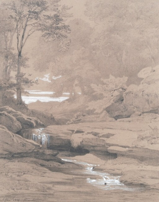 Aquarell von Gottfried Steffan. Am Waldbach