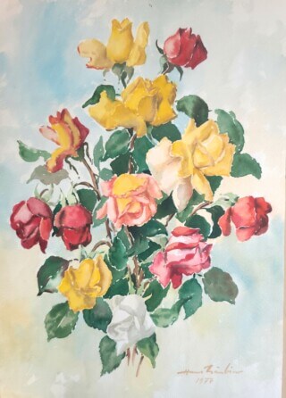 Aquarell mit Rosenstrauss von Hans Läubin