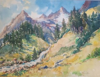 Aquarell mit Berglandschaft von Hans Läubin