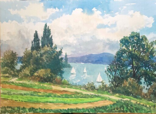 Aquarell mit Reichenau von Hans Läubin