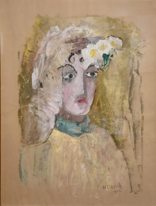Portrait einer Dame mit Hut und Blumen