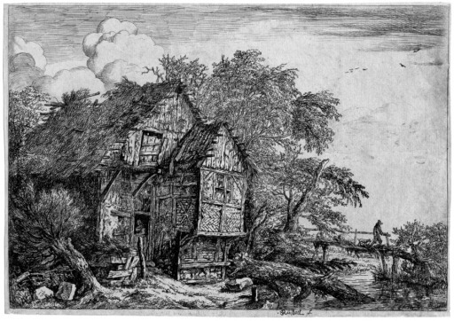 Radierung von Jacob van Ruisdael "Die kleine Brücke"