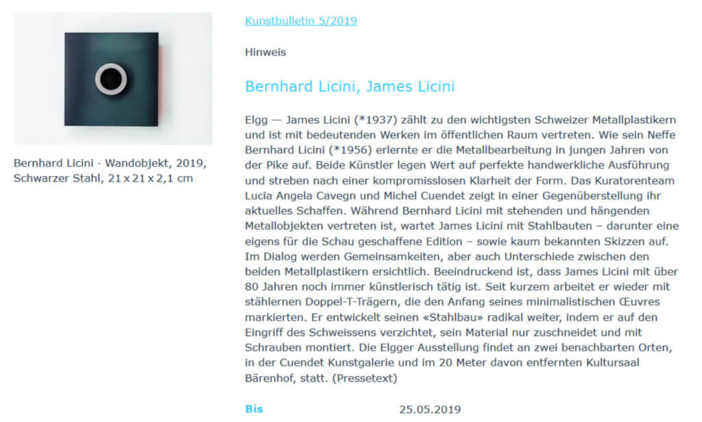 Pressetext Ausstellung Licini Kunstbulletin