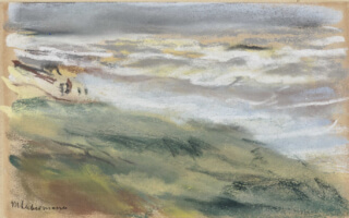 Spaziergänger am Strand von Noordwijk von Max Liebermann. Pastellkreide auf Papier