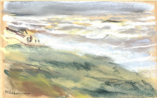 Spaziergänger am Strand von Noordwijk von Max Liebermann. Pastellkreide auf Papier