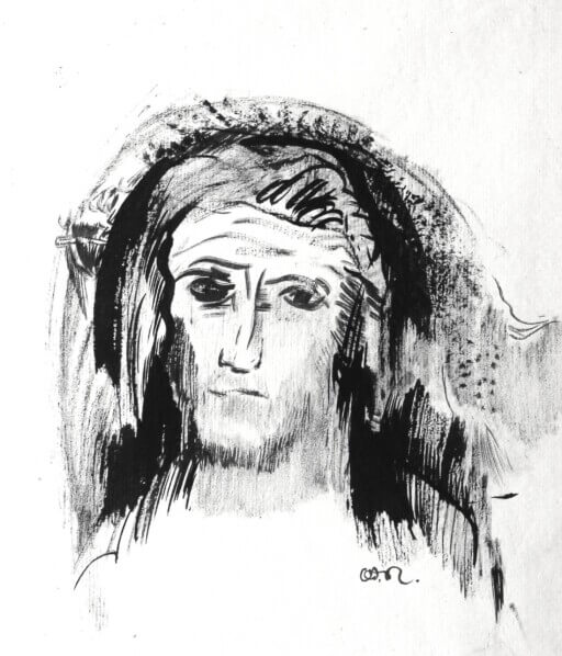Portrait des Heiligen Antonius von Odilon Redon. Tusche auf Papier.