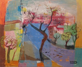 Gemälde von Suzanne Berthet "Park mit Bäumen und Gewässer"