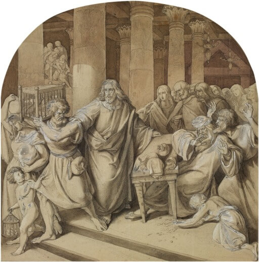 Gemälde von Wilhelm von Schadow "Christus vertreibt die Wechsler und Händler aus dem Tempel".