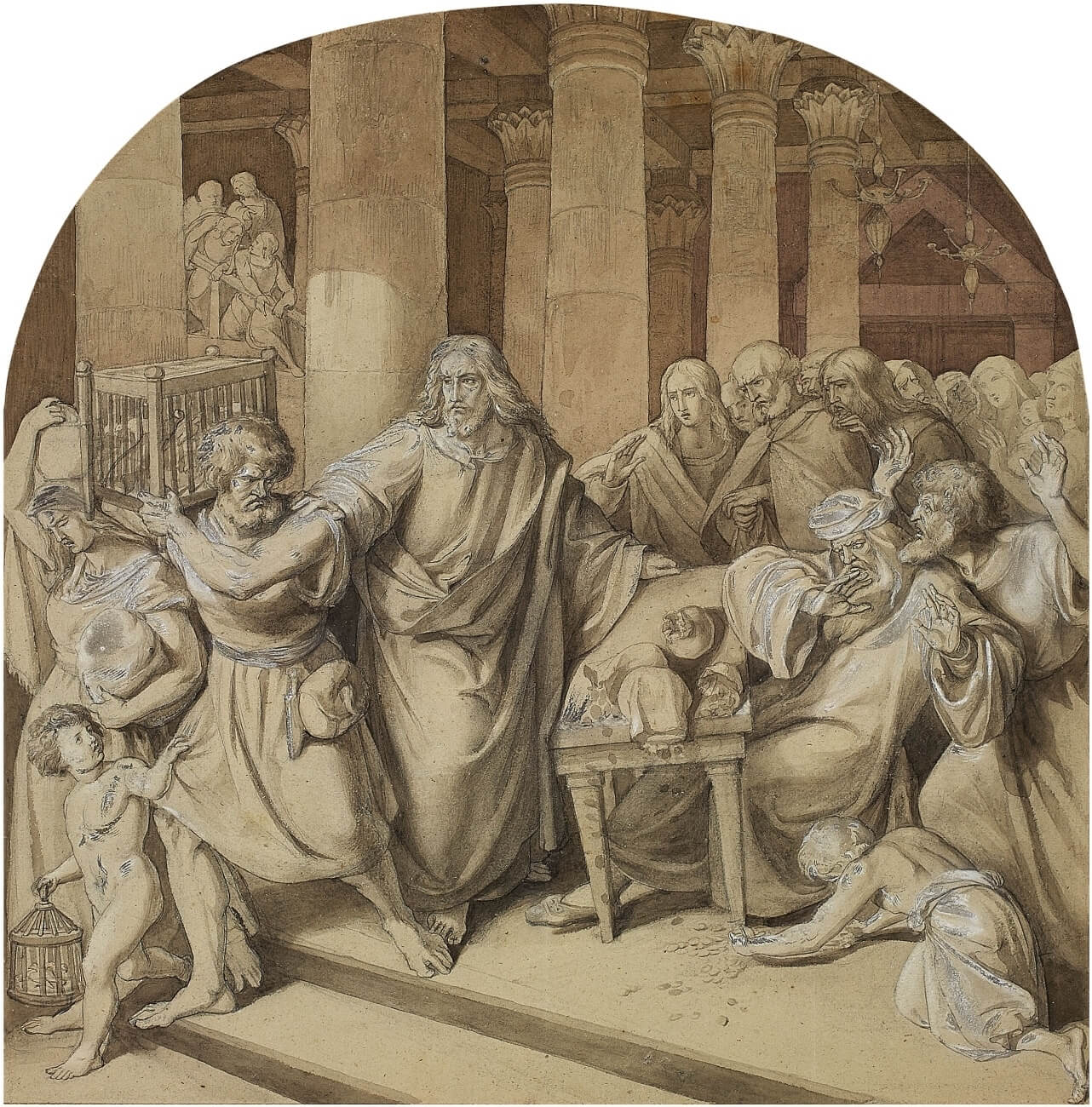 Gemälde von Wilhelm von Schadow "Christus vertreibt die Wechsler und Händler aus dem Tempel".